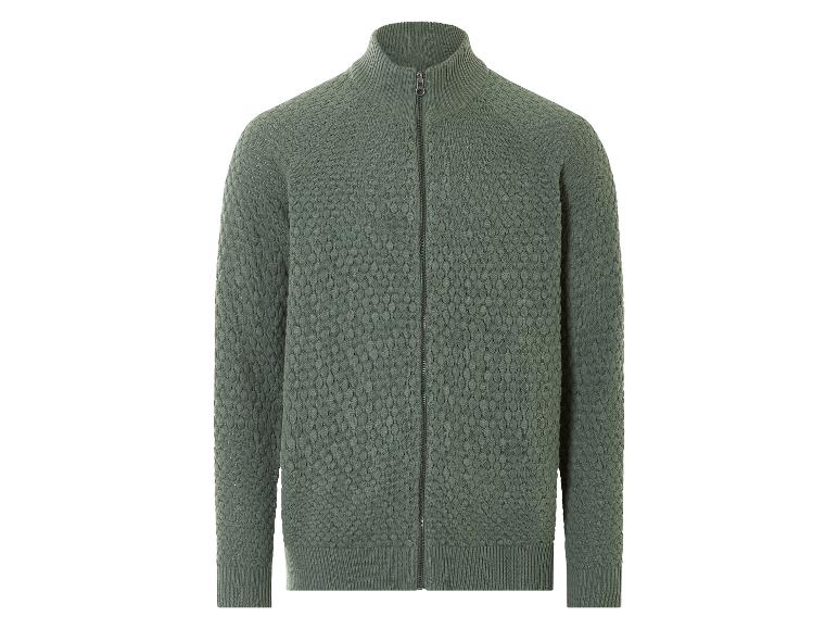 Ein grüner Strickpullover mit Reißverschluss.