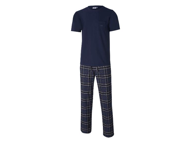 Herren-Pyjama-Set in Marineblau mit Kurzarm-Oberteil und karierter Hose.