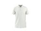 Weißes Kurzarm-Poloshirt mit Kragen und Knöpfen, mit feinen Streifendetails an Ärmeln und Saum.