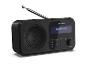 Schwarzes tragbares Radio mit Antenne, Bluetooth-Display und Bedientasten