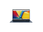 Blaues ASUS Vivobook X1704VA Notebook mit geöffnetem Bildschirm.