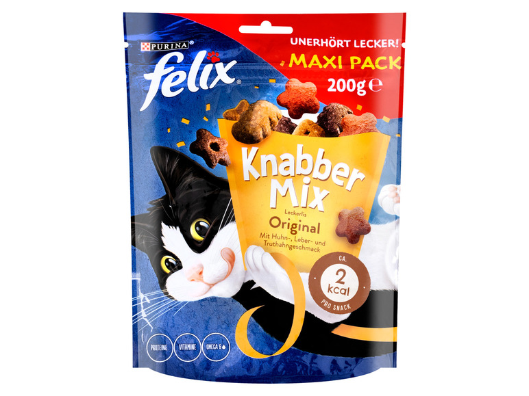 Gehe zu Vollbildansicht: FELIX KnabberMix Original Katzensnack, Knusper-Leckerlie mit 3 Geschmacksrichtungen, 5er Pack (5 x 200g) - Bild 2