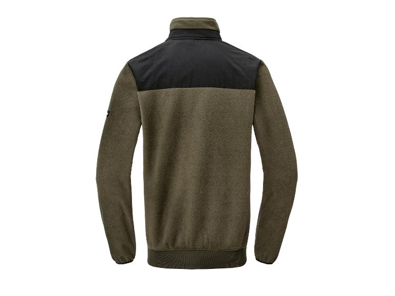Olivgrünes Herren-Fleece mit schwarzem Schulterbereich, Rückansicht