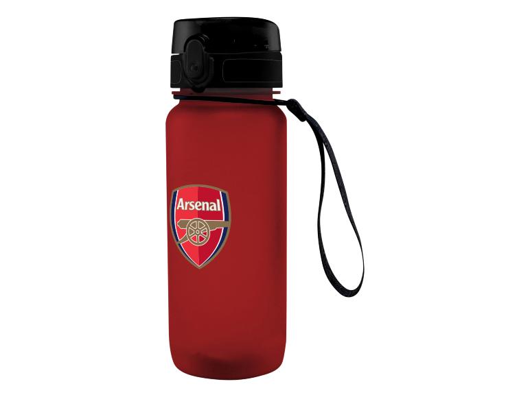Rote Wasserflasche mit Kanonenlogo und dem Wort „Arsenal“.