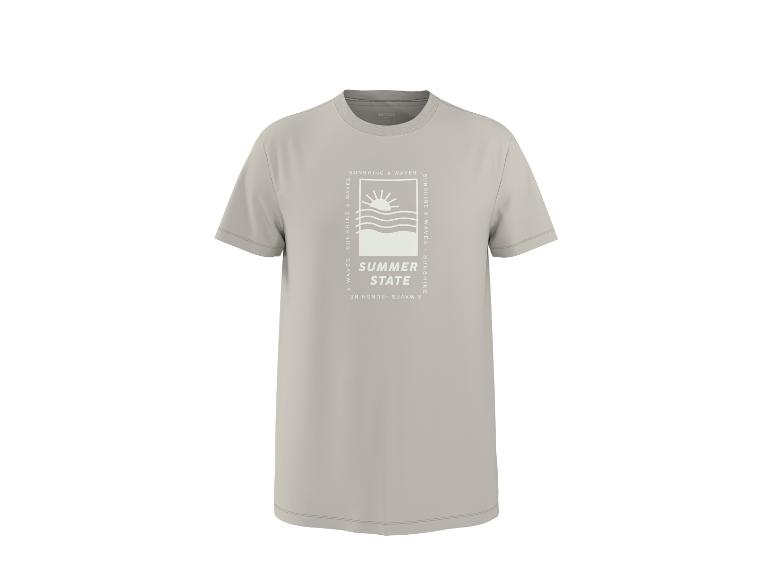 Beiges Kurzarm-T-Shirt mit „SUMMER STATE“-Aufdruck und Sonnen- und Wellenmotiven.