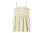 Weißes Sommerkleid mit Spaghettiträgern und Zitronenmuster.