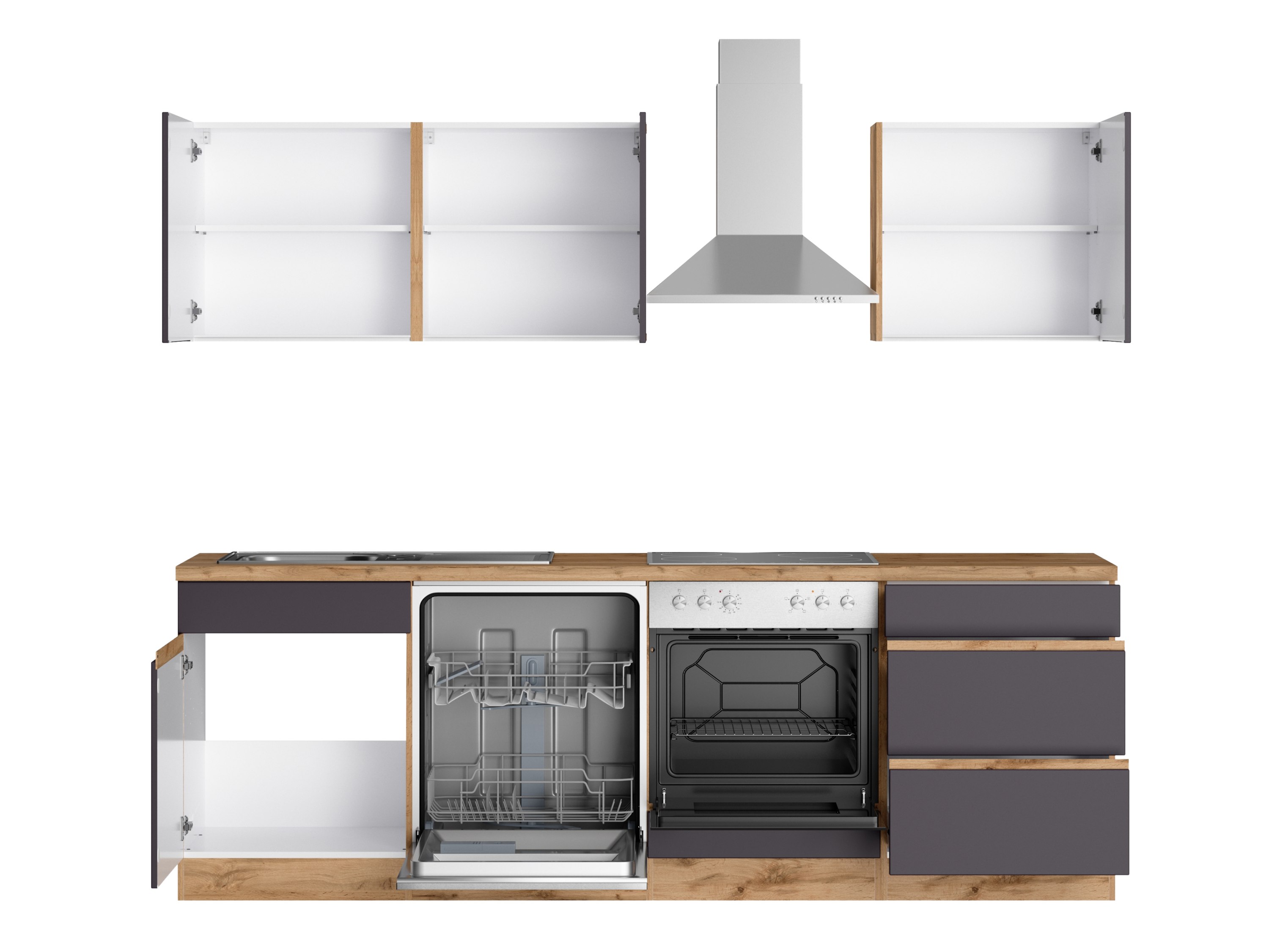 Thumbnail - HELD Berlin Küchenzeile (Breite 240 cm, wotaneiche/ matt grau)