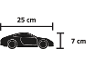 Abmessungen eines Spielzeugautos mit einer Länge von 25 cm und einer Höhe von 7 cm.