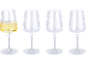 Set aus vier geriffelten Weingläsern, eines davon mit Weißwein gefüllt