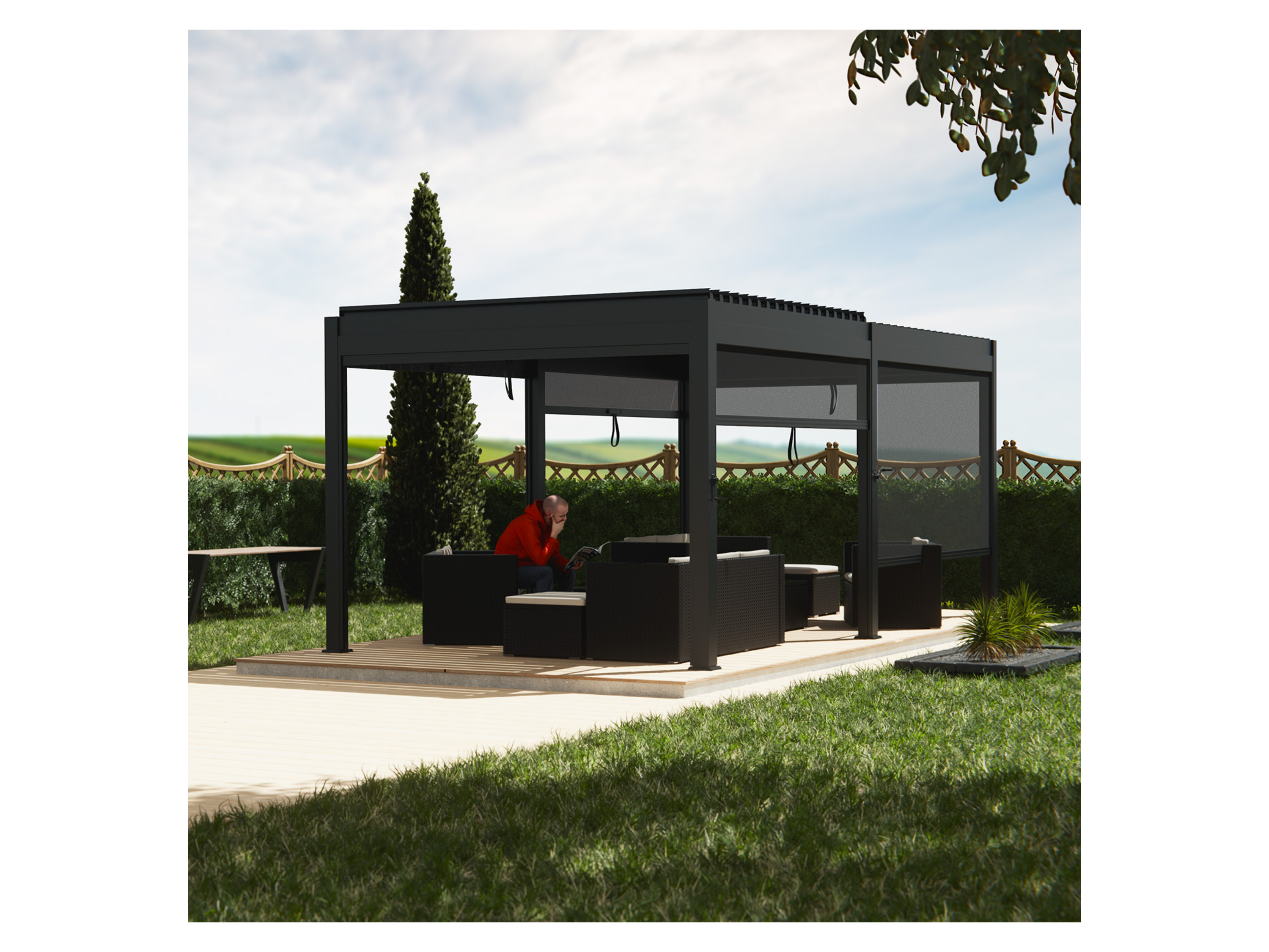 Juskys Terrassendach Tahiti 3x5,9 m, BxT: 590x300 cm, Lamellendach, Pergola für Garten, Terrasse, stabil & wetterfest – Bild 2 von 4