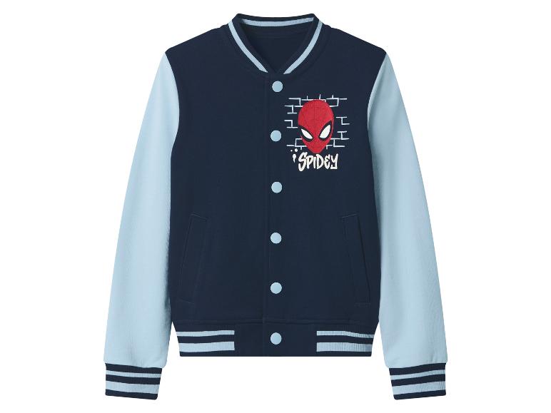 Dunkelblaue Kinder-Bomberjacke mit hellblauen Ärmeln und Spidey-Gesichtsdruck