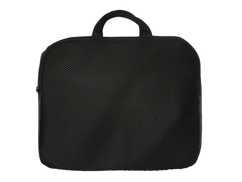 Eine schwarze Tasche mit Mesh-Panel zum Tragen von Elektronik.