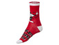 Rote Socken mit Mickey Mouse und einem Sternmuster.