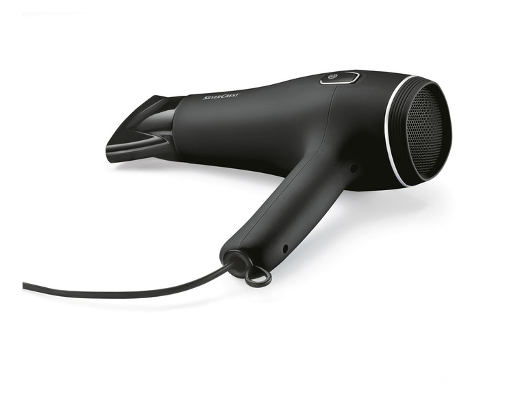Schwarzer Haartrockner von Silvercrest mit Kabel.