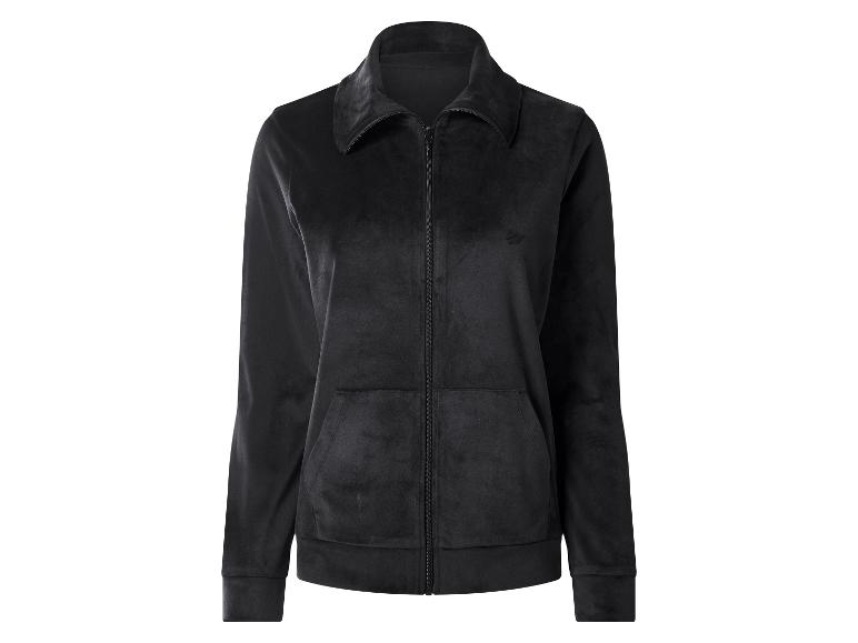 Schwarze Velours-Damenjacke mit Reißverschluss und Taschen