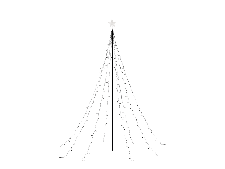 Beleuchteter Weihnachtsbaum mit LED-Lichtern und einem Stern an der Spitze.