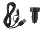 Schwarzes Autoladegerät mit USB-Kabel und Micro-USB-Adaptern