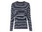 Ein langärmliges, marineblaues T-Shirt mit weißen Streifen.