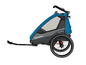 Ein blauer Queridoo Sportrex2 Fahrradanhänger mit einem Rad.