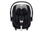 Schwarzer Babyautositz mit höhenverstellbarer Kopfstütze und Sicherheitsgurt.