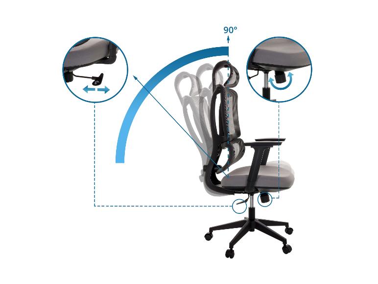 Bürostuhl mit verstellbarer Rückenlehne, Höhe und Sitztiefe.