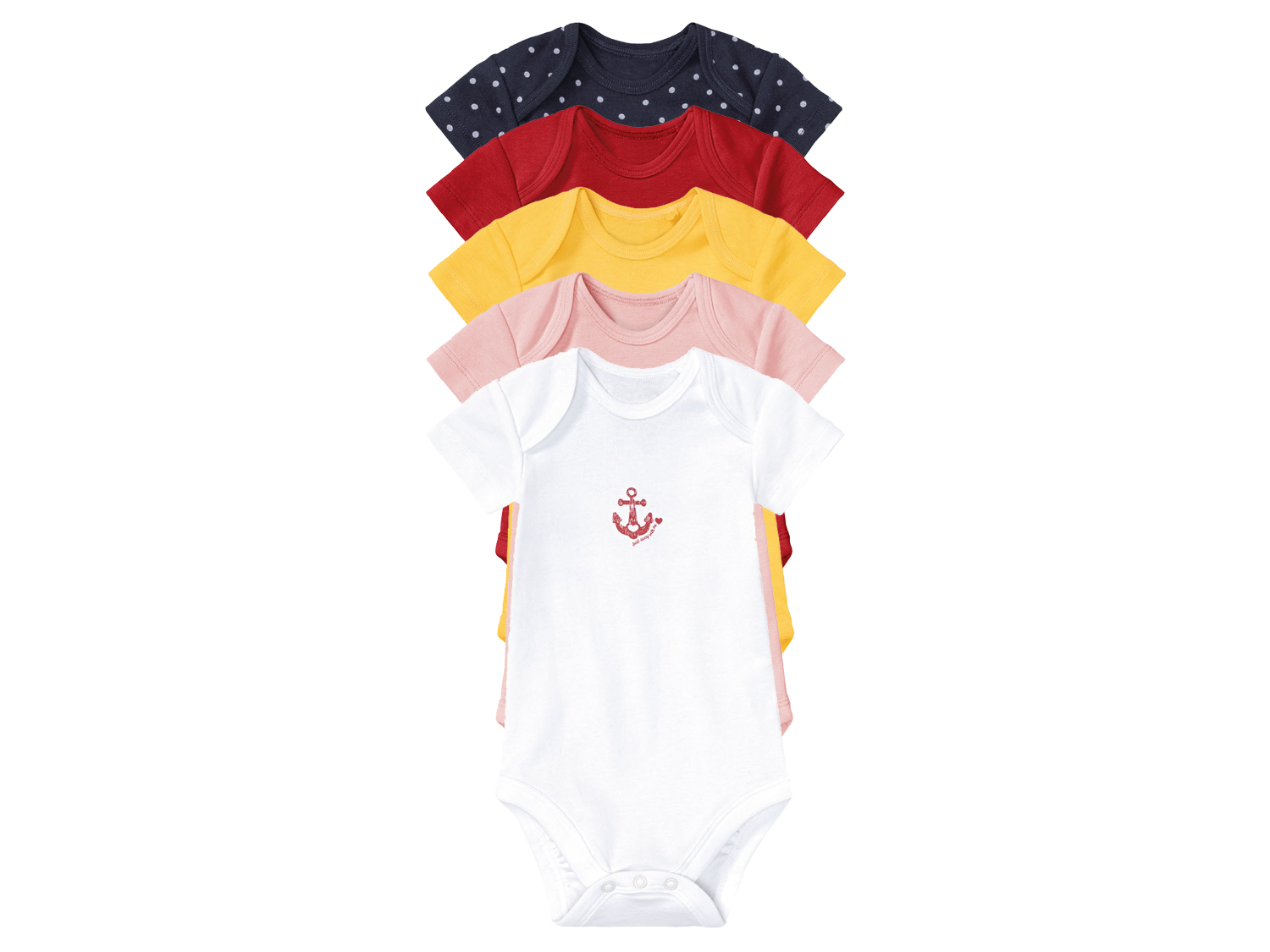 lupilu® 5 Baby Bodies kurzarm (62/68, weiß/gelb/rot/pink/marine) | 04055334607957