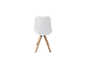 Weißer Design-Stuhl mit Holzbeinen.