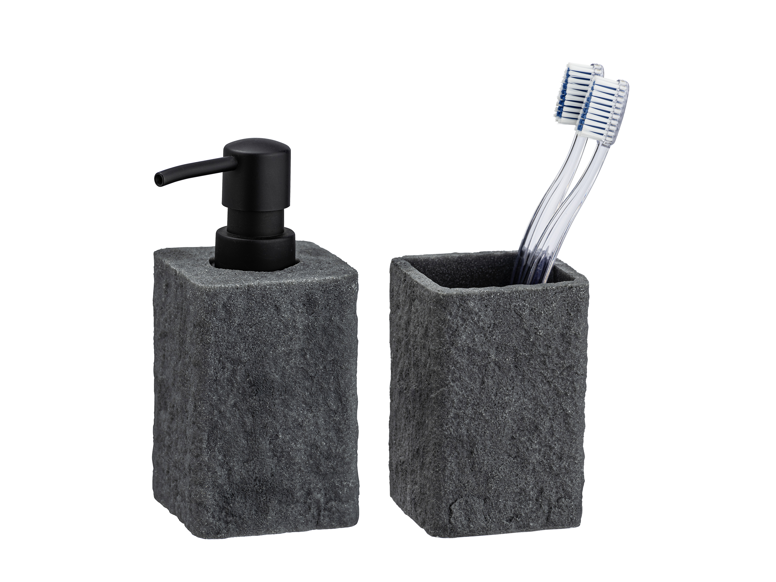 WENKO Seifenspender und Zahnputzbecher Villata, Grau, 2-teiliges Set
