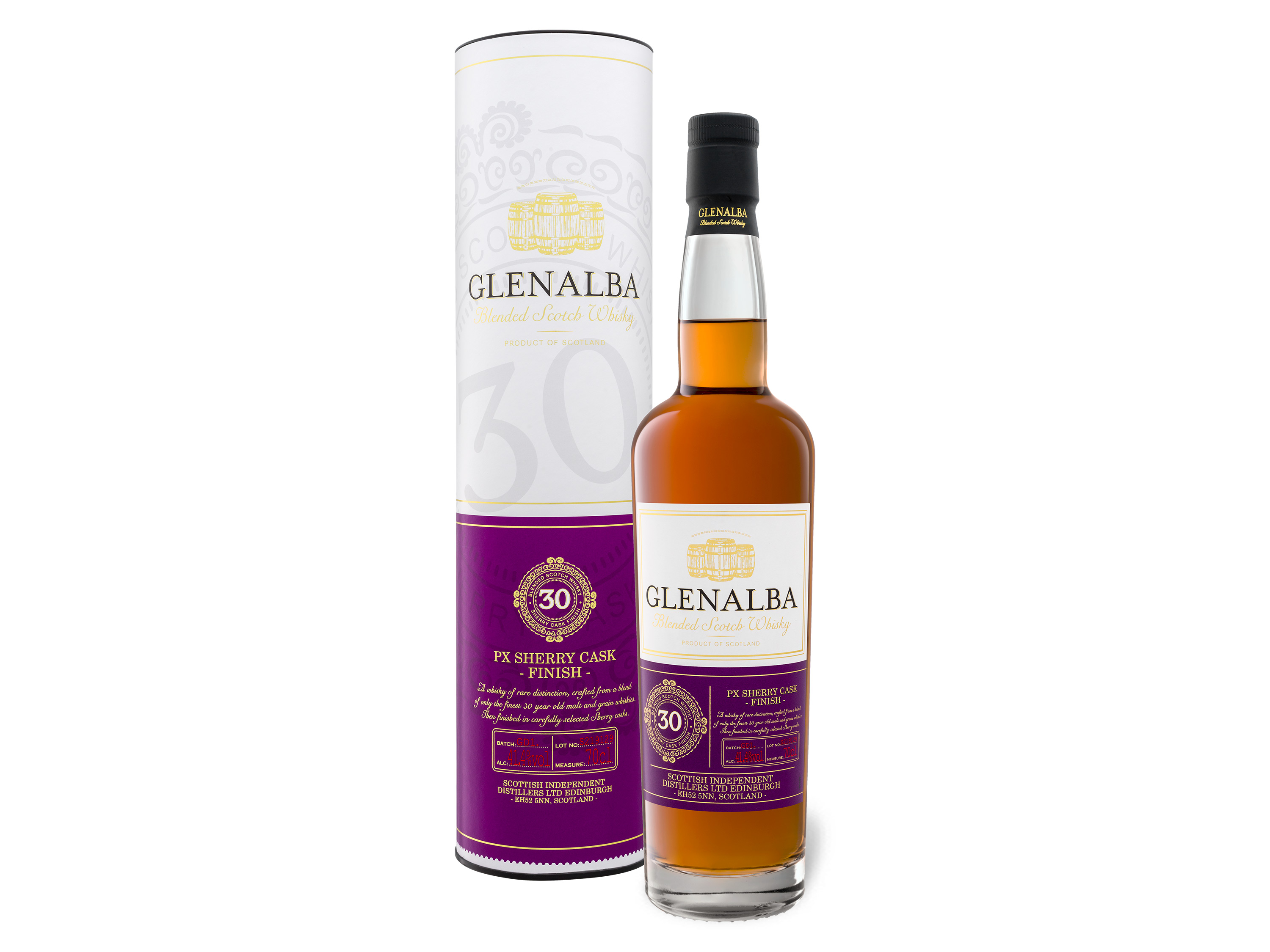 Glenalba Blended Scotch Whisky 30 Jahre PX Cask Finish mit Geschenkbox 41,4% Vol