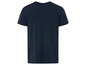 Ein dunkelblaues T-Shirt mit kurzen Ärmeln.
