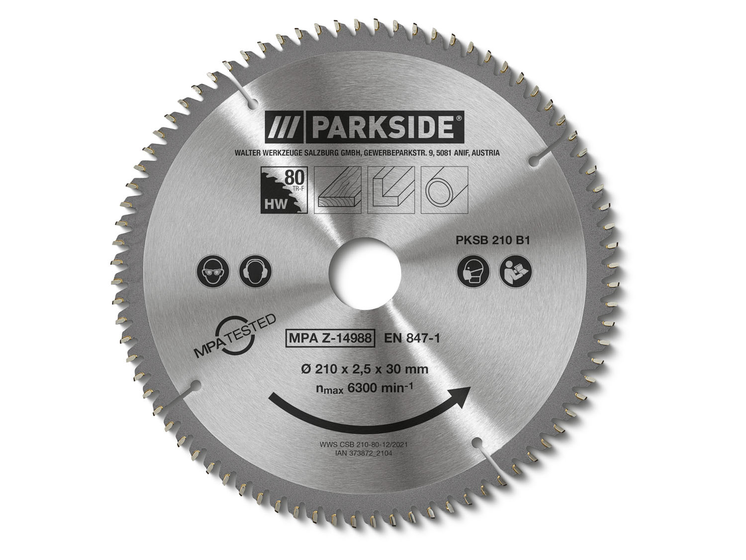 PARKSIDE Kreissägeblatt HM PKSB 210 mm aus Stahl HM TCT 42 Zähne Hartmetall 