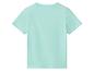 Einfarbiges mintgrünes Kinder-T-Shirt mit kurzen Ärmeln, Rückansicht.