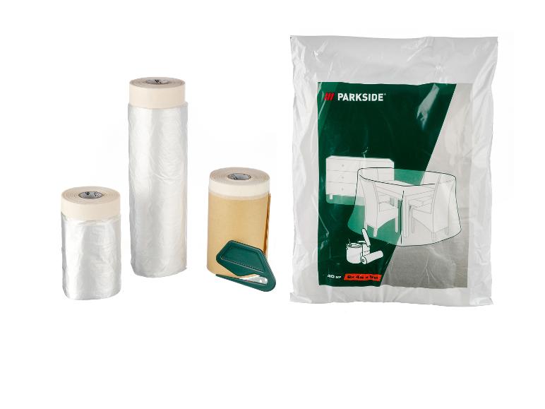 PARKSIDE Malerschutz-Set mit Folie, Klebeband und Cutter.