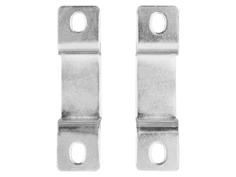 Zwei Metallhalterungen mit Löchern