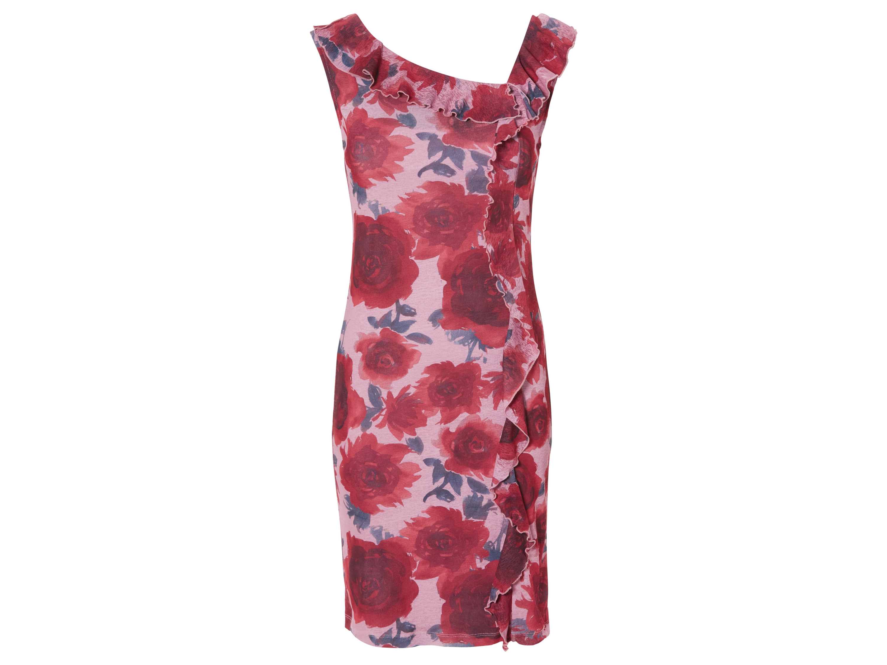 esmara® Damen Kleid (L (44/46), Muster pink/rot)““ | navy: mit Raffung an der Schulternaht