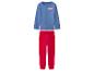 Blaues Langarmshirt mit „FAMILY TIME“-Aufdruck und rote Jogginghose