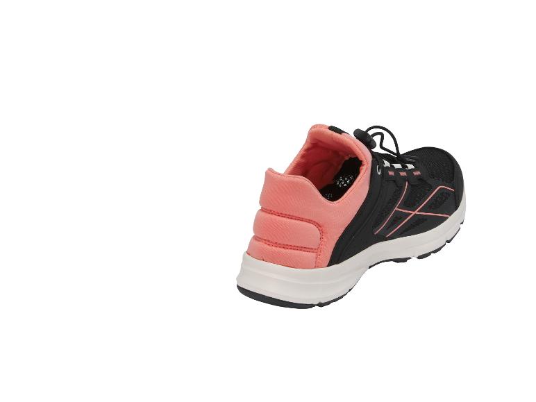 Schwarz-rosa Damen-Sportschuh mit weißer Sohle, schräge Ansicht.