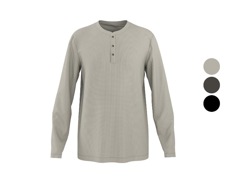 Herren Langarm-Henley-Shirt in Hellgrau mit drei Farboptionen.