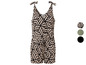 Ein beiger Jumpsuit mit schwarzem geometrischem Muster.