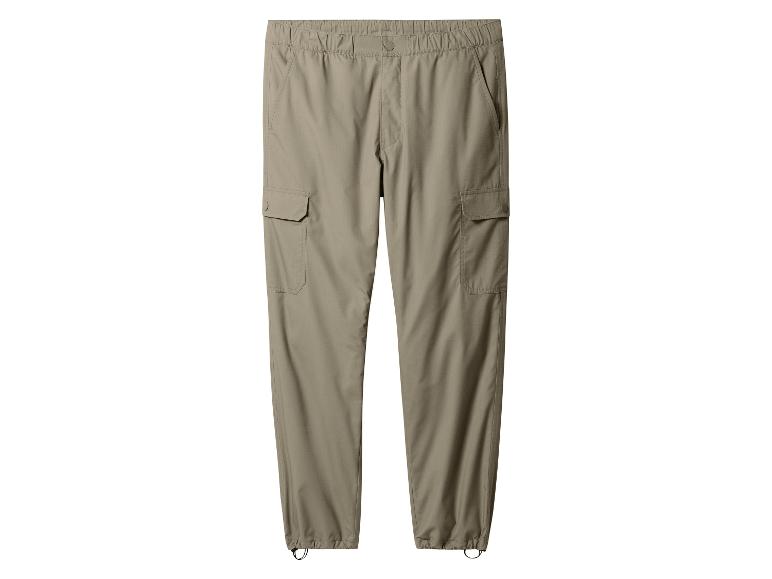Beige Cargohose mit elastischem Bund und verstellbaren Bündchen.