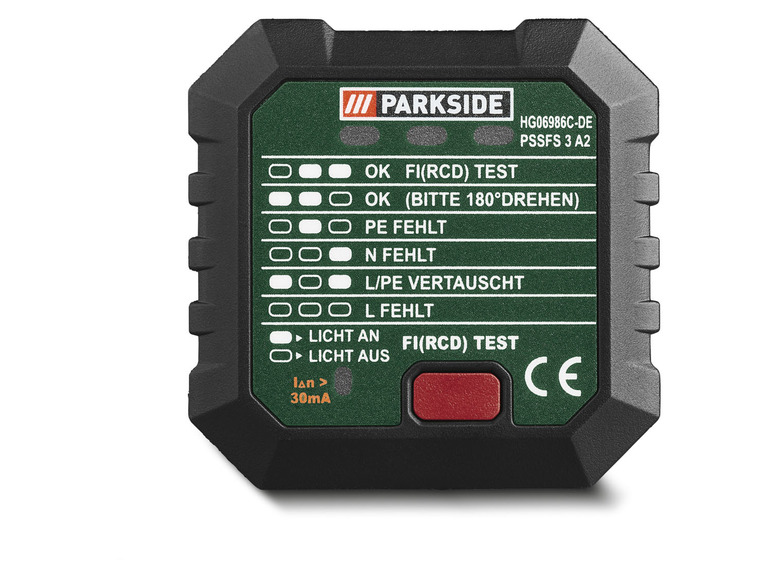 Gehe zu Vollbildansicht: PARKSIDE® Steckdosentester »PSSFS 3 A2«, mit 3-LED-Statustabelle - Bild 1