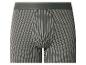 Herren-Boxershorts mit weißen vertikalen Streifen auf dunkelgrauem Hintergrund.