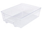 Eine transparente Plastik-Schublade für den Kühlschrank.