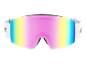 Weiße Skibrille mit regenbogenfarbener Linse