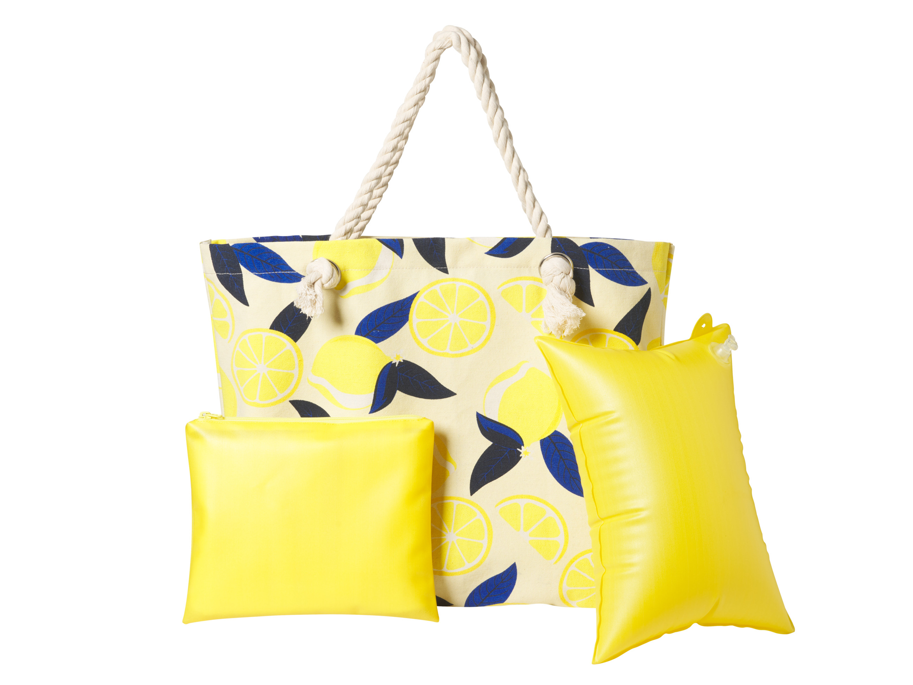 CRIVIT Damen Strandtaschenset 3 tlg. (lemon)““ | Bikinitasche/Kopfkissen: thermoplastisches Polyurethan Maße: ca. 53 x 15 x 38 cm