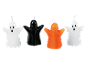 Halloween-Geisterkerzen in Weiß, Schwarz und Orange.