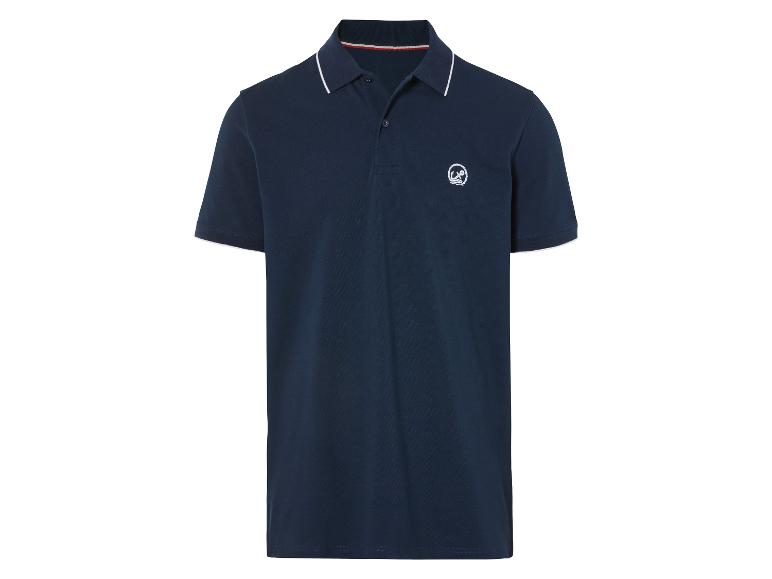 Marineblaues Poloshirt mit kontrastfarbenem Kragen.
