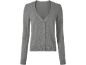 Graue Langarm-Strickjacke mit V-Ausschnitt und Knopfleiste.