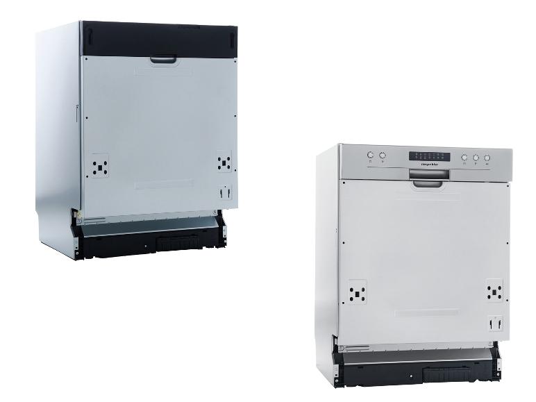 Zwei integrierbare Geschirrspüler mit silbernen Bedienfeldern