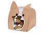 Hundehütte in Corgi-Form mit einem Cartoon-Hund, der herausschaut.